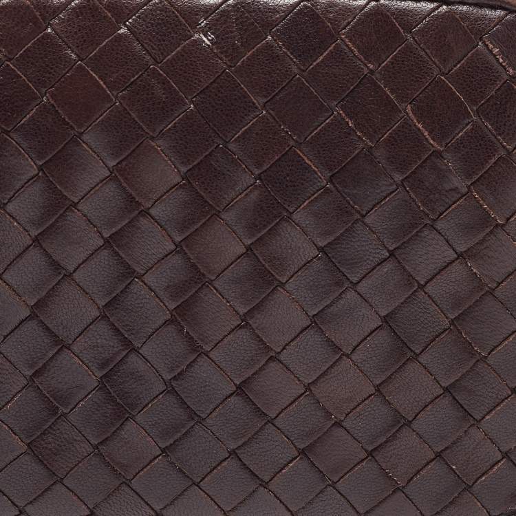 Pre Owned Bottega Veneta Dark Brown Intrecciato Leather Zip Around Wallet