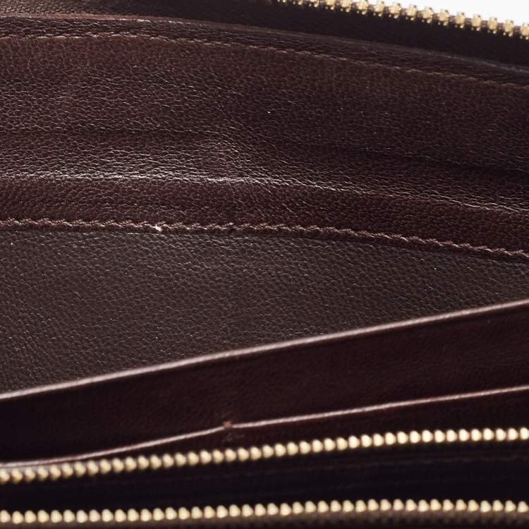 Pre Owned Bottega Veneta Dark Brown Intrecciato Leather Zip Around Wallet