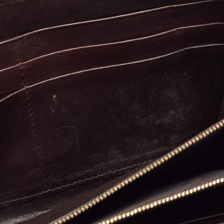 Pre Owned Bottega Veneta Dark Brown Intrecciato Leather Zip Around Wallet