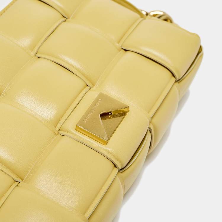 Pre Owned Bottega Veneta Yellow Padded Leather Chain Cassette Shoulder Bag