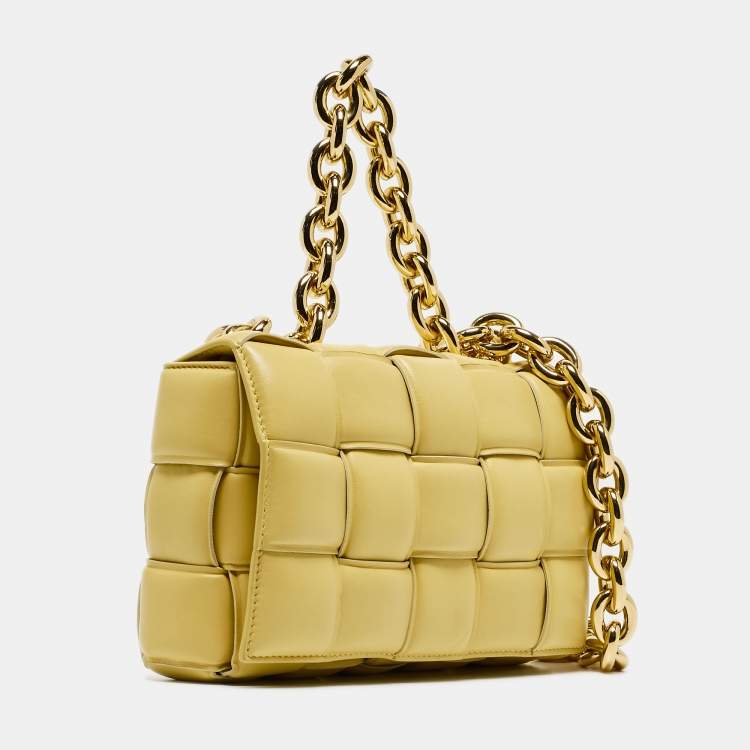 Pre Owned Bottega Veneta Yellow Padded Leather Chain Cassette Shoulder Bag