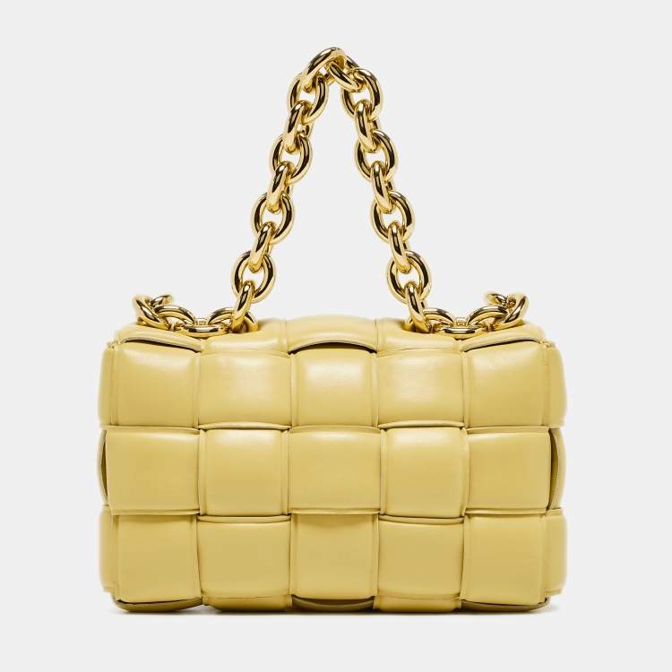 Pre Owned Bottega Veneta Yellow Padded Leather Chain Cassette Shoulder Bag
