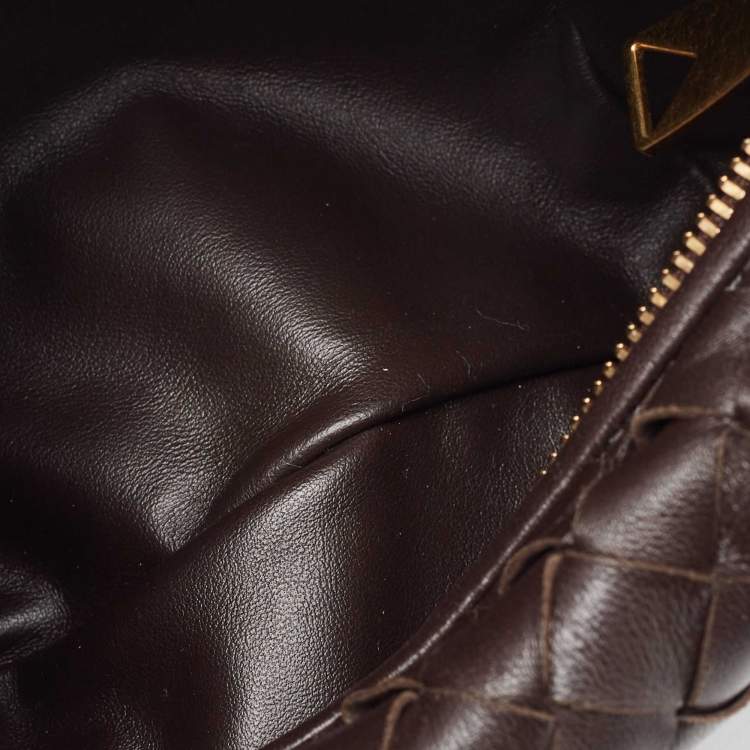 Pre Owned Bottega Veneta Dark Brown Leather Intrecciato Mini Jodie Top Handle Bag