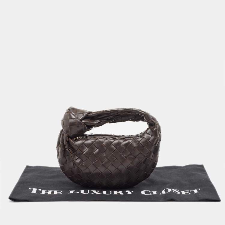 Pre Owned Bottega Veneta Dark Brown Leather Intrecciato Mini Jodie Top Handle Bag