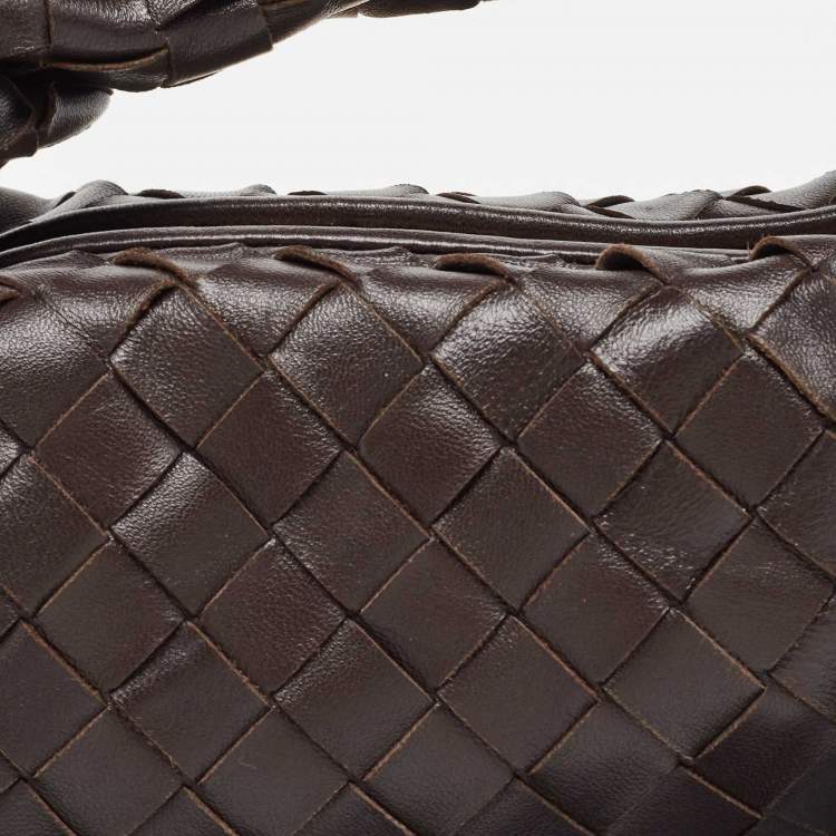 Pre Owned Bottega Veneta Dark Brown Leather Intrecciato Mini Jodie Top Handle Bag