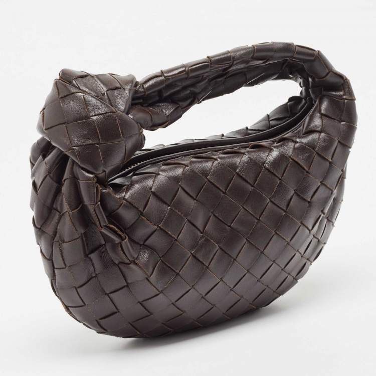 Pre Owned Bottega Veneta Dark Brown Leather Intrecciato Mini Jodie Top Handle Bag