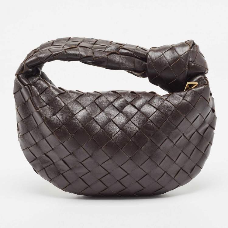Pre Owned Bottega Veneta Dark Brown Leather Intrecciato Mini Jodie Top Handle Bag