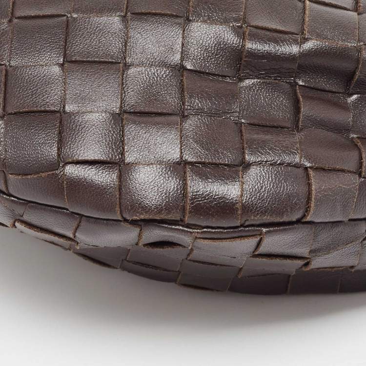 Pre Owned Bottega Veneta Dark Brown Leather Intrecciato Mini Jodie Top Handle Bag
