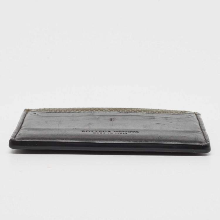 Pre Owned Bottega Veneta Black/Olive Green Leather Card Holder