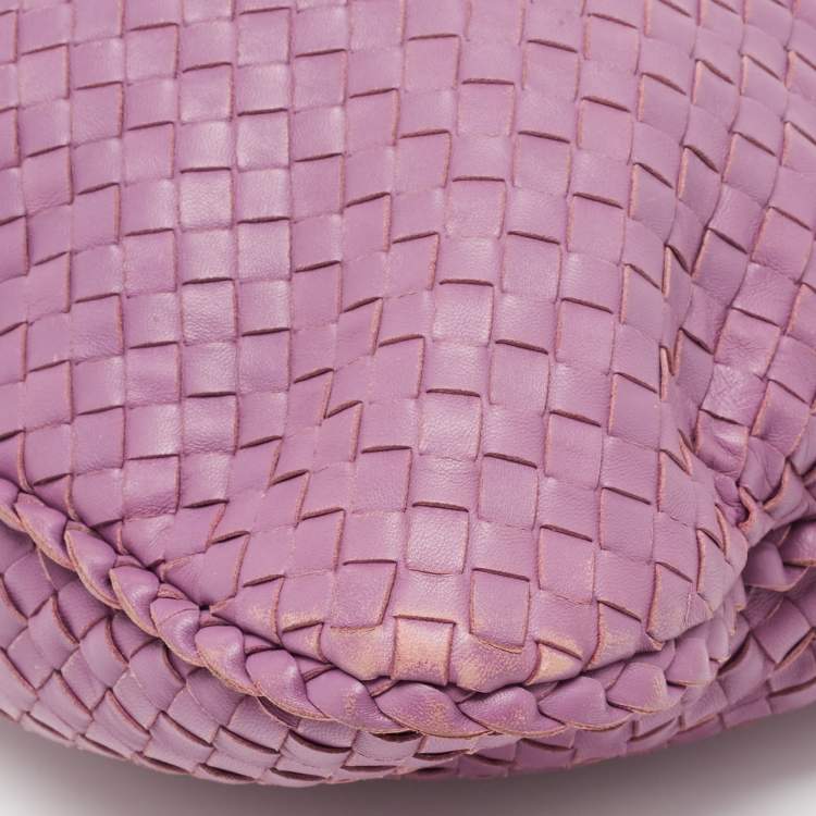 Pre Owned Bottega Veneta Purple Intrecciato Leather Large Veneta Hobo