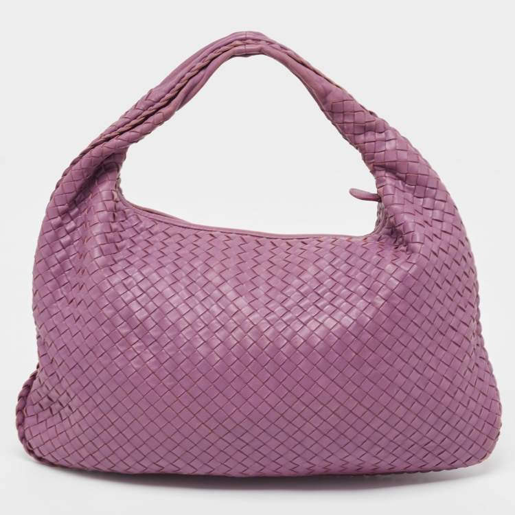 Pre Owned Bottega Veneta Purple Intrecciato Leather Large Veneta Hobo
