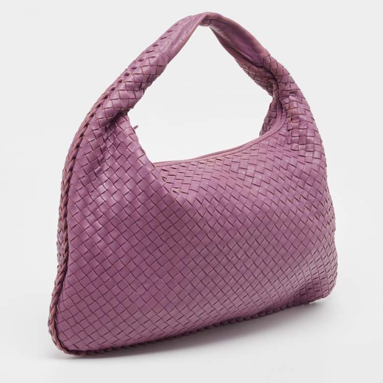 Pre Owned Bottega Veneta Purple Intrecciato Leather Large Veneta Hobo