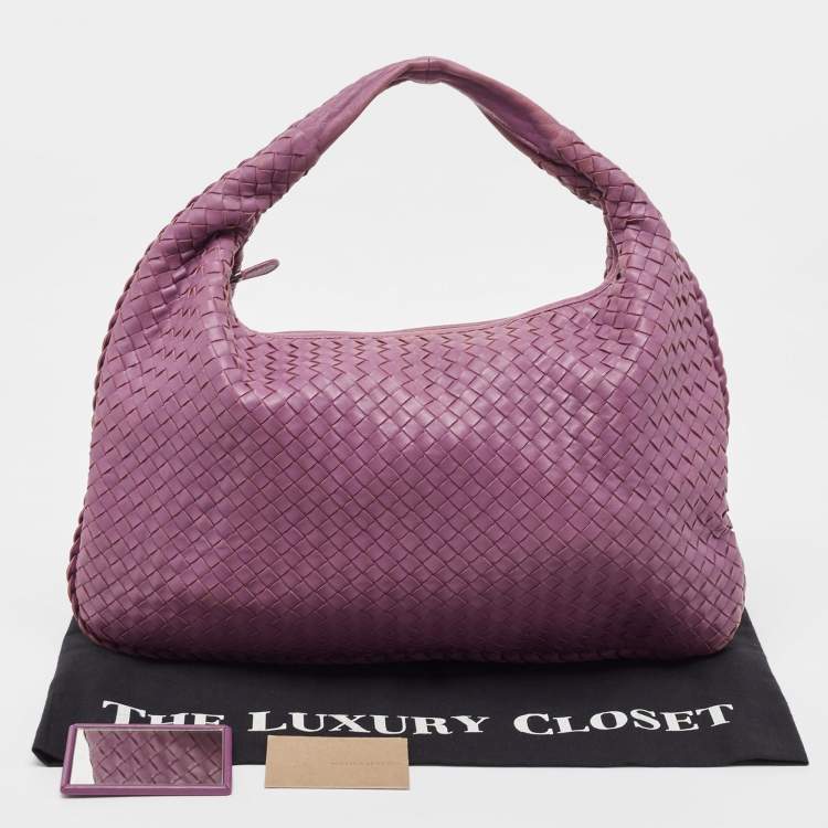 Pre Owned Bottega Veneta Purple Intrecciato Leather Large Veneta Hobo