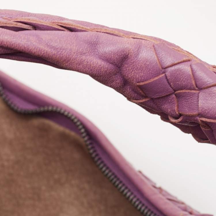 Pre Owned Bottega Veneta Purple Intrecciato Leather Large Veneta Hobo