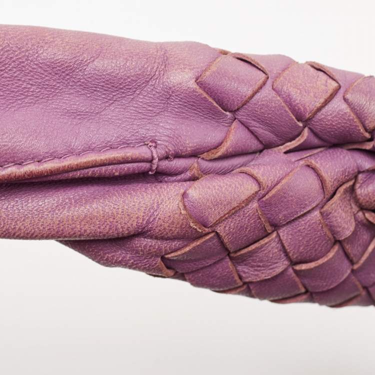 Pre Owned Bottega Veneta Purple Intrecciato Leather Large Veneta Hobo