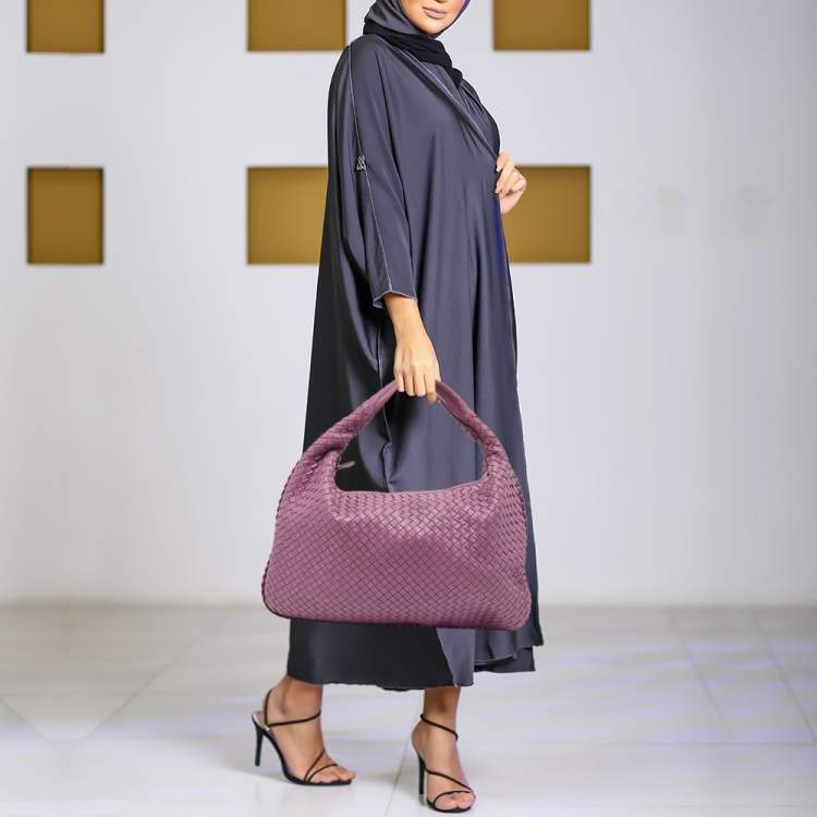 Pre Owned Bottega Veneta Purple Intrecciato Leather Large Veneta Hobo