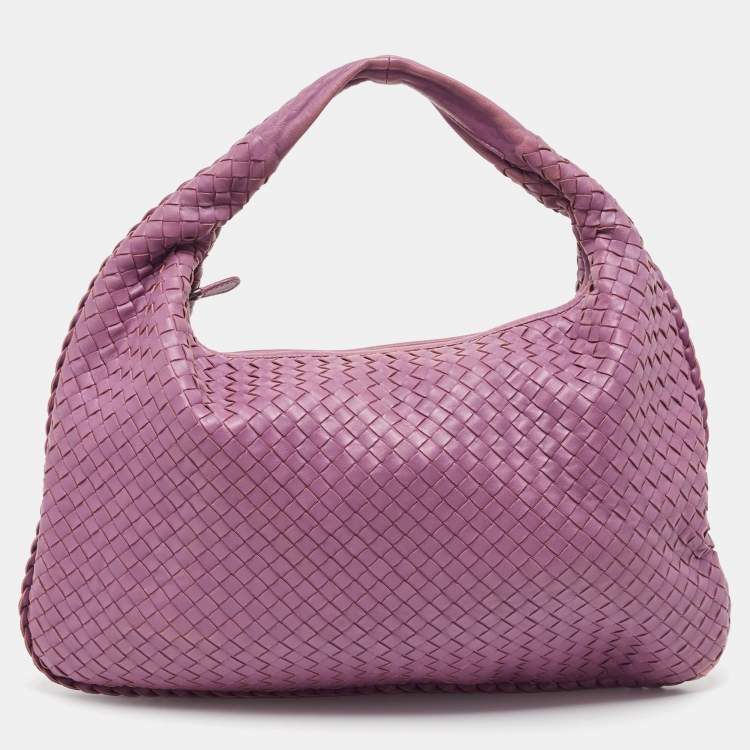 Pre Owned Bottega Veneta Purple Intrecciato Leather Large Veneta Hobo