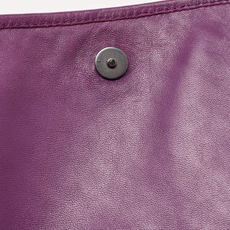 Pre Owned Bottega Veneta Purple Intrecciato Leather Flap Crossbody Bag