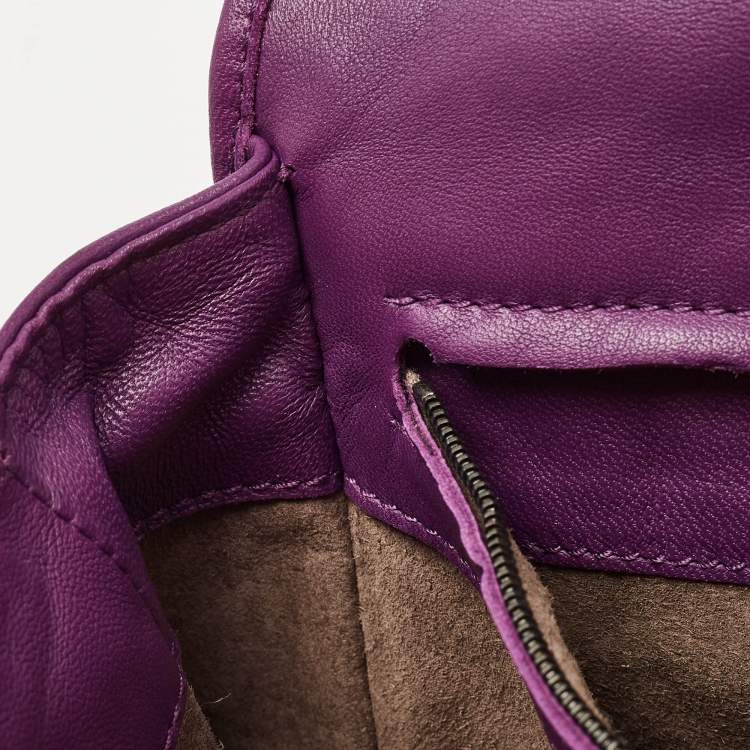 Pre Owned Bottega Veneta Purple Intrecciato Leather Flap Crossbody Bag
