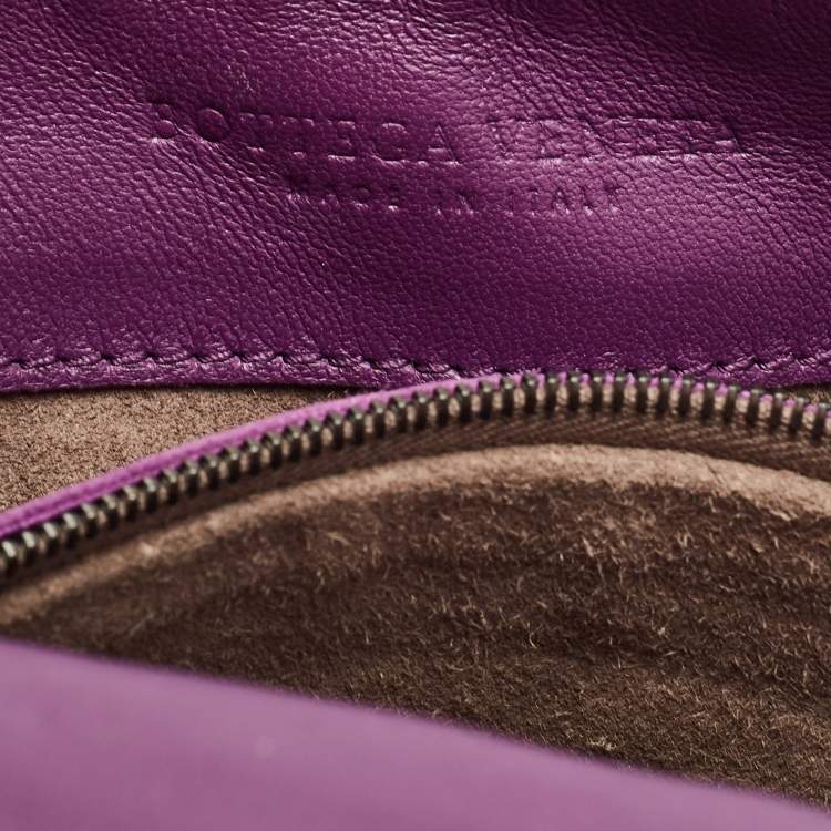 Pre Owned Bottega Veneta Purple Intrecciato Leather Flap Crossbody Bag