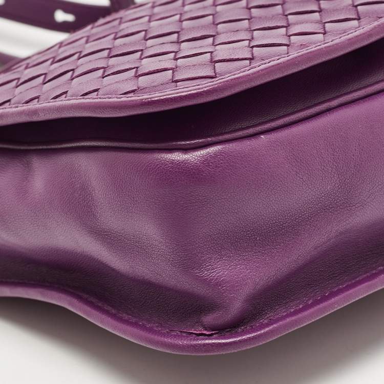 Pre Owned Bottega Veneta Purple Intrecciato Leather Flap Crossbody Bag