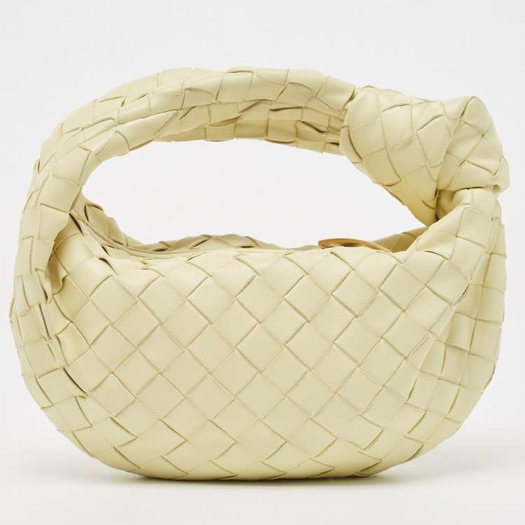 Pre Owned Bottega Veneta Light Yellow Intrecciato Leather Mini Jodie Hobo