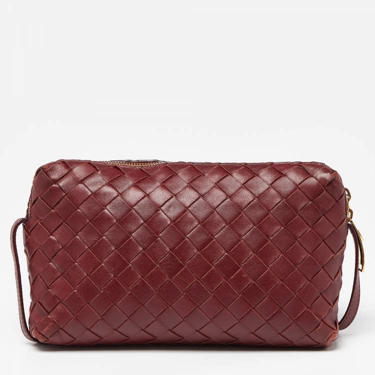 Pre Owned Bottega Veneta Burgundy Intrecciato Leather Nodini Shoulder Bag