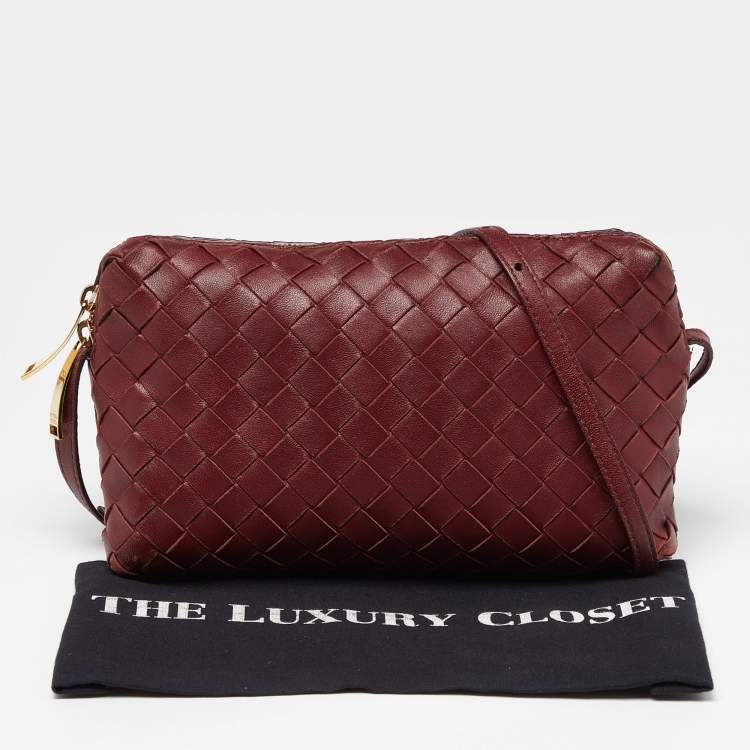 Pre Owned Bottega Veneta Burgundy Intrecciato Leather Nodini Shoulder Bag