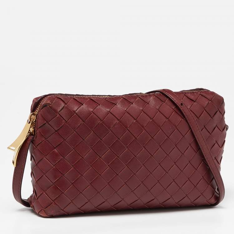 Pre Owned Bottega Veneta Burgundy Intrecciato Leather Nodini Shoulder Bag