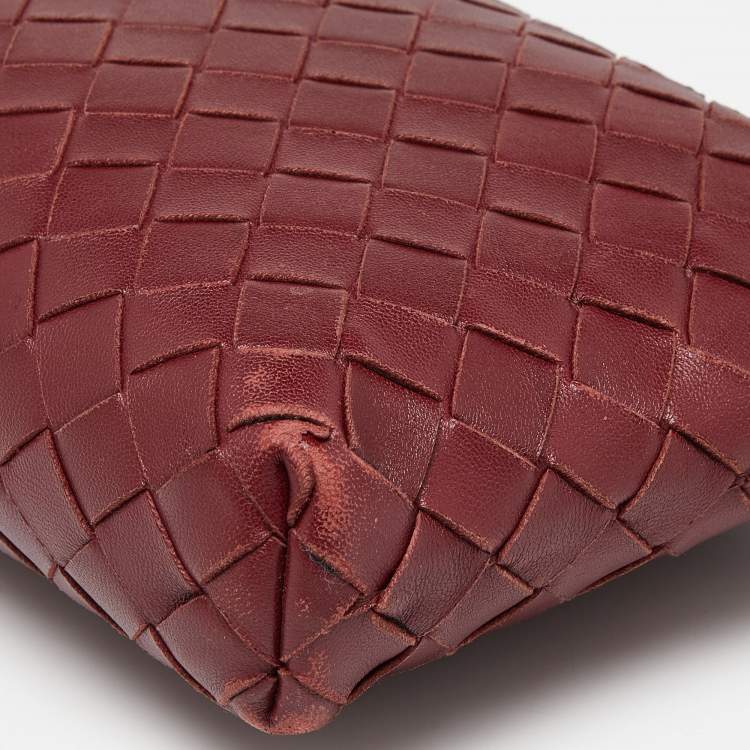 Pre Owned Bottega Veneta Burgundy Intrecciato Leather Nodini Shoulder Bag