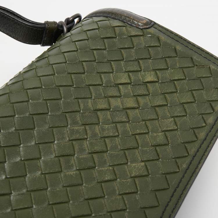 Pre Owned Bottega Veneta Green Intrecciato Leather Top Handle Bag