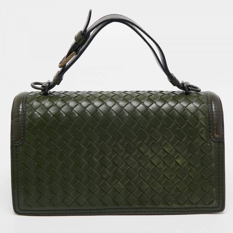 Pre Owned Bottega Veneta Green Intrecciato Leather Top Handle Bag