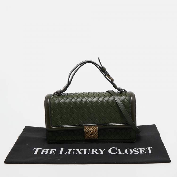 Pre Owned Bottega Veneta Green Intrecciato Leather Top Handle Bag
