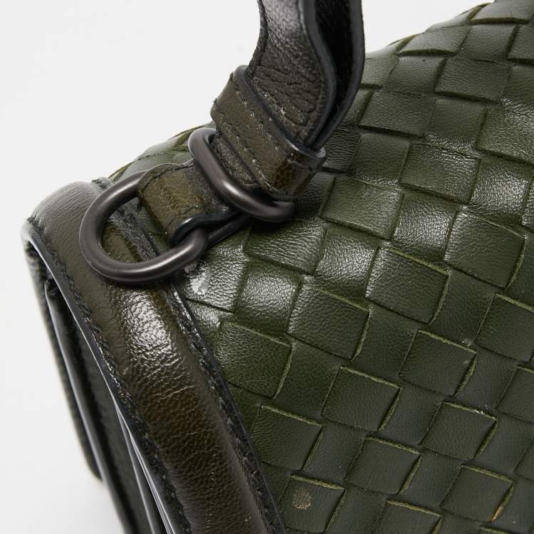 Pre Owned Bottega Veneta Green Intrecciato Leather Top Handle Bag