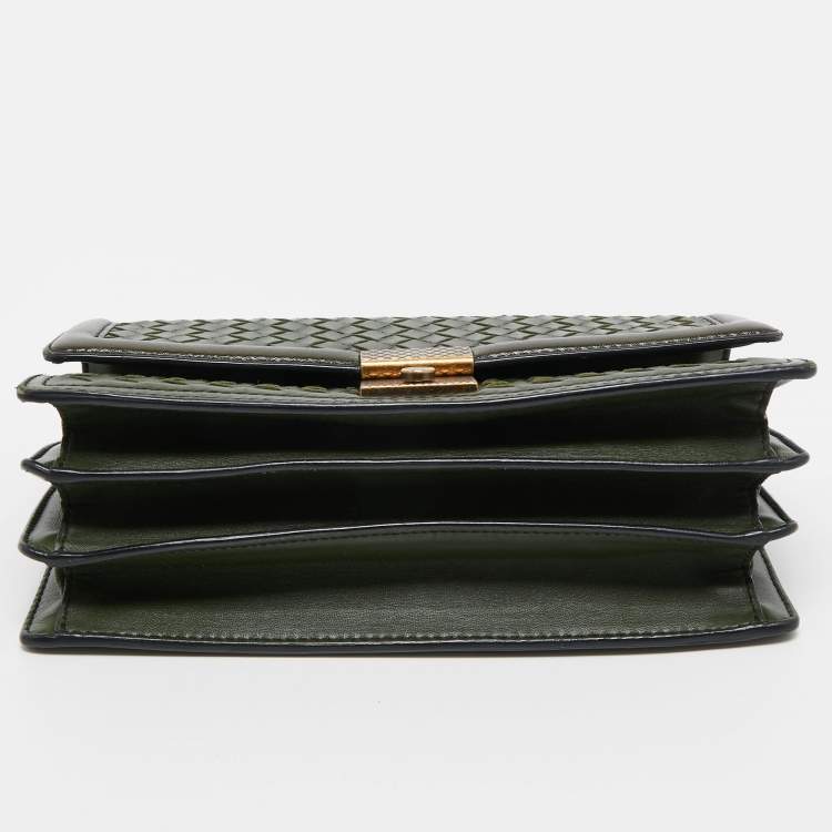 Pre Owned Bottega Veneta Green Intrecciato Leather Top Handle Bag