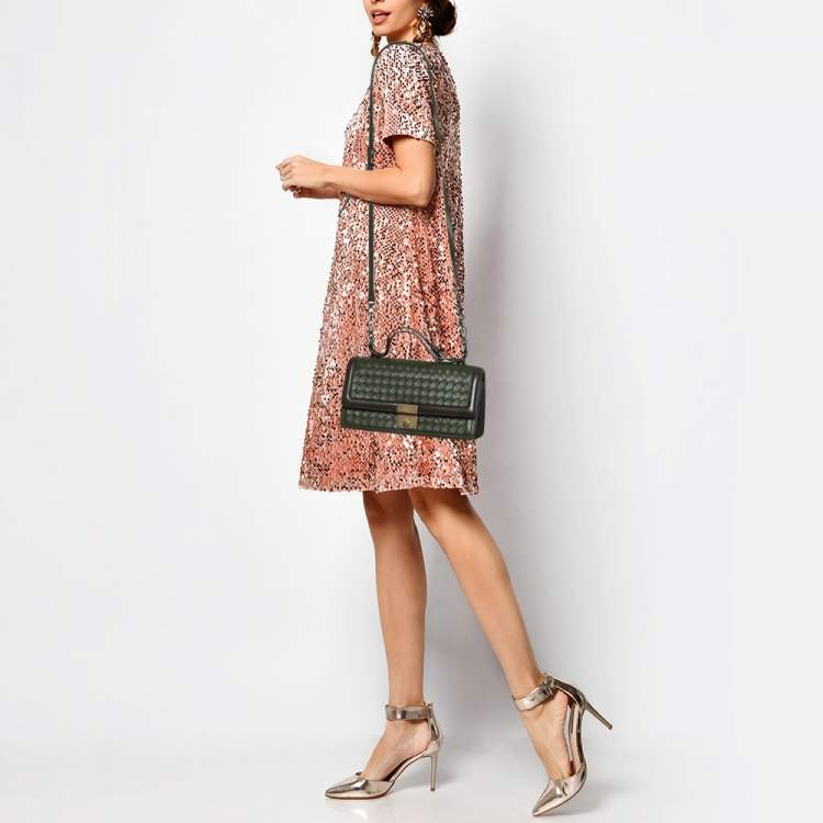 Pre Owned Bottega Veneta Green Intrecciato Leather Top Handle Bag