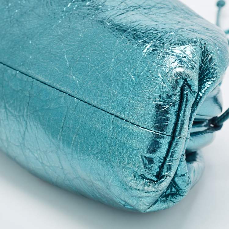 Pre Owned Bottega Veneta Metallic Green Leather Mini Pouch Clutch