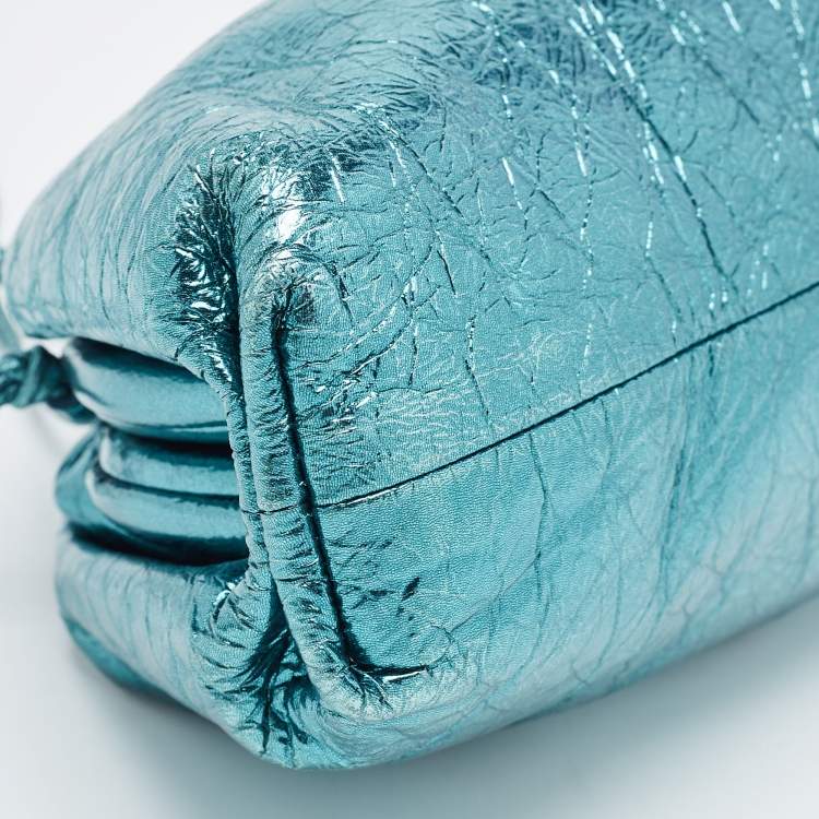 Pre Owned Bottega Veneta Metallic Green Leather Mini Pouch Clutch