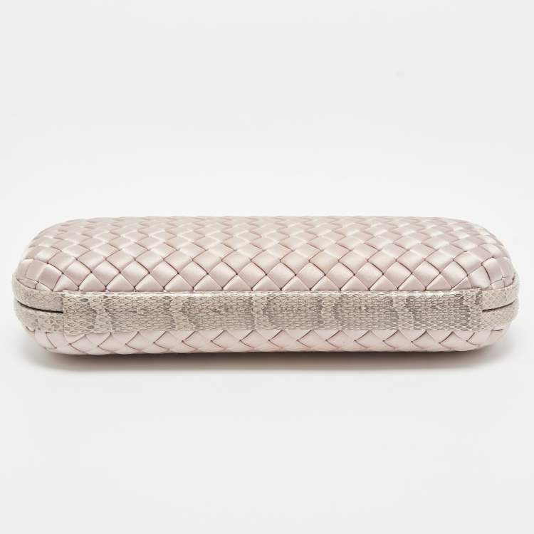 Pre Owned Bottega Veneta Lilac Intrecciato Satin and Watersnake Leather Knot Long Clutch