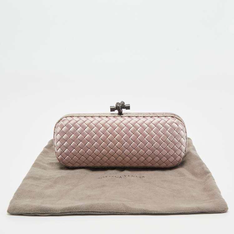 Pre Owned Bottega Veneta Lilac Intrecciato Satin and Watersnake Leather Knot Long Clutch