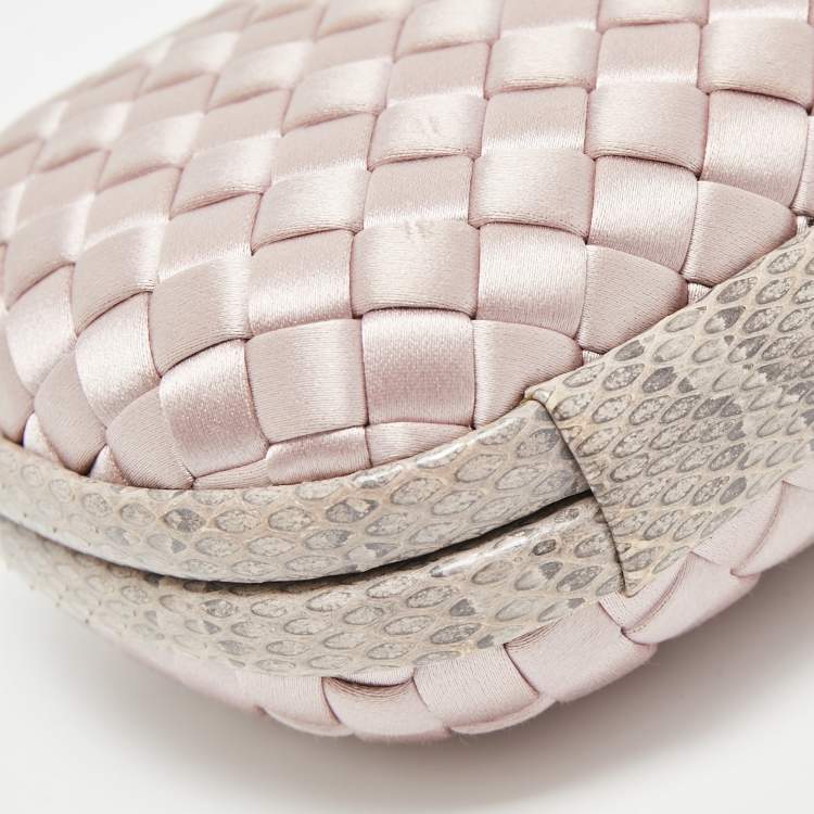 Pre Owned Bottega Veneta Lilac Intrecciato Satin and Watersnake Leather Knot Long Clutch