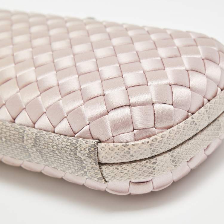 Pre Owned Bottega Veneta Lilac Intrecciato Satin and Watersnake Leather Knot Long Clutch