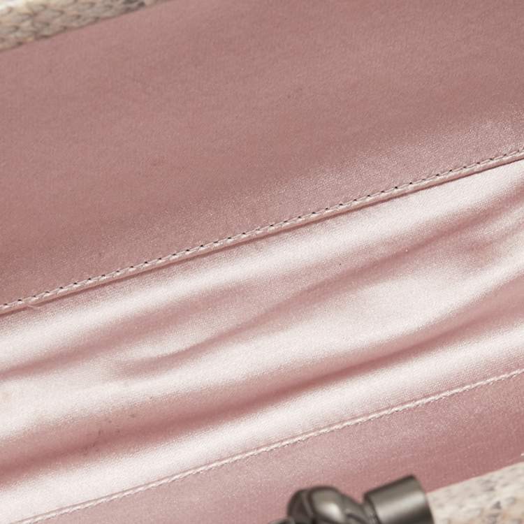Pre Owned Bottega Veneta Lilac Intrecciato Satin and Watersnake Leather Knot Long Clutch