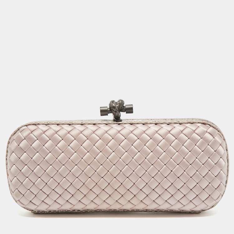 Pre Owned Bottega Veneta Lilac Intrecciato Satin and Watersnake Leather Knot Long Clutch