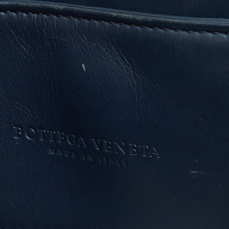 Pre Owned Bottega Veneta Blue Intrecciato Leather Small Roma Tote