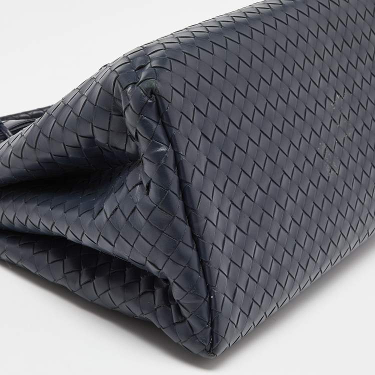 Pre Owned Bottega Veneta Blue Intrecciato Leather Small Roma Tote
