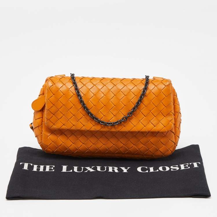 مملوكة مسبقًا Bottega Veneta Mustard Intrecciato Leather Flap Chain Bag