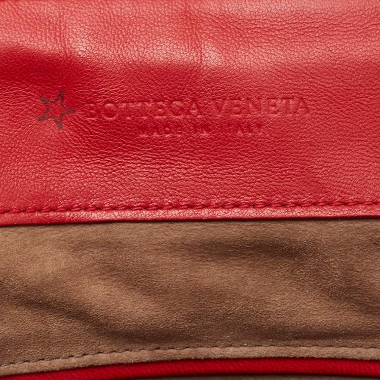 Pre Owned Bottega Veneta Red Leather Intrecciato Flap Drawstring Backpack