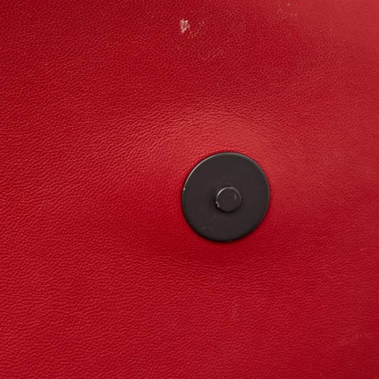 Pre Owned Bottega Veneta Red Leather Intrecciato Flap Drawstring Backpack