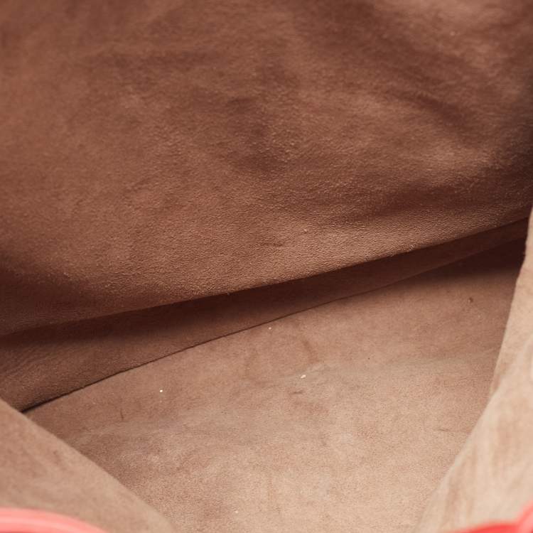 Pre Owned Bottega Veneta Red Leather Intrecciato Flap Drawstring Backpack